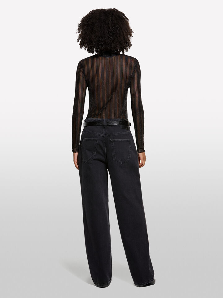 Black sheer t-shirt - women's long sleeve t-shirts - Black | Sisley image number 2